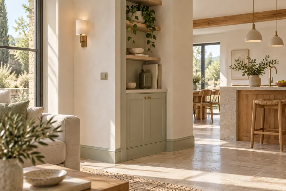 Pièce de maison avec revêtements en cours de pose pour le dossier « Murs, équipements et finitions »