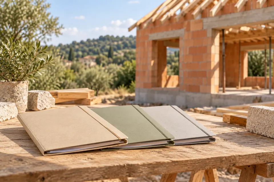 Dossiers de protection devant une maison en chantier