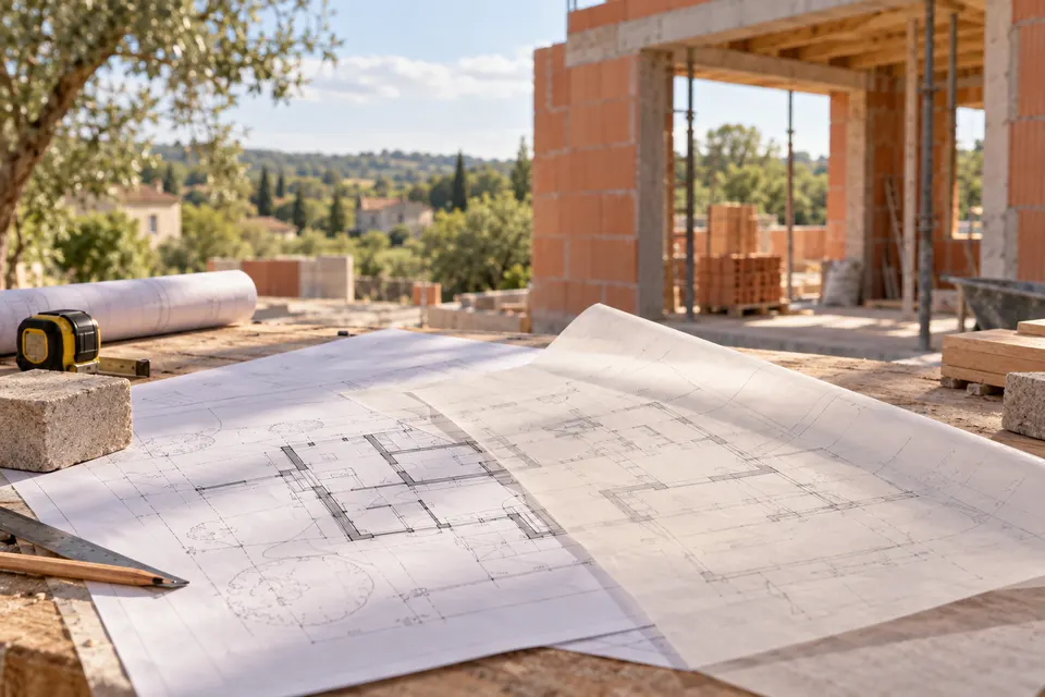 Plans superposés et chantier en pause