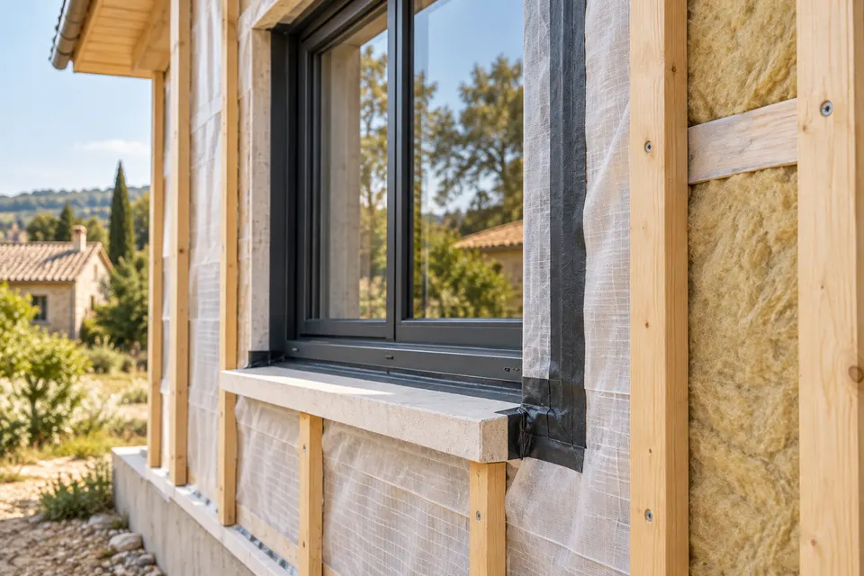 Façade, fenêtre et isolation d’une maison pour le dossier « Étanchéité à l’air et gestion de la vapeur »
