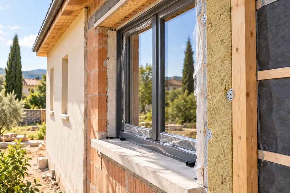 Façade, fenêtre et isolation d’une maison pour le dossier « Fenêtres, portes et protections »