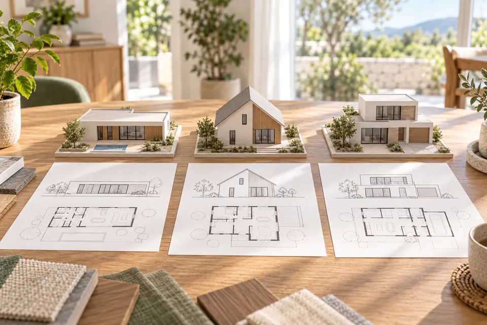 Esquisses et maquettes de plusieurs projets de maison