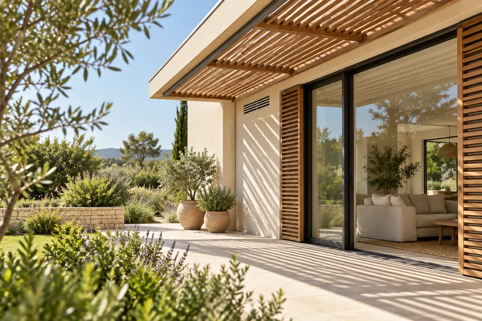 Maison avec protection solaire et ventilation pour le dossier « Confort d’été et adaptation climatique »