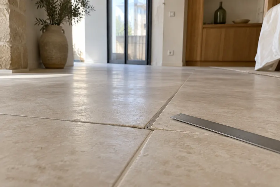 Détail de joint de carrelage avec règle