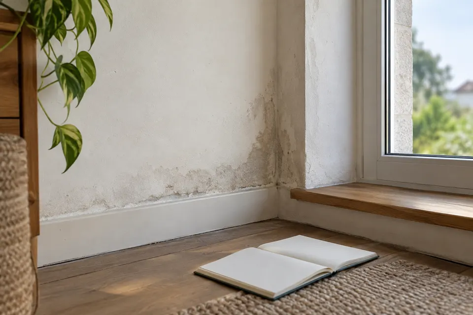Trace d’humidité au pied d’un mur intérieur