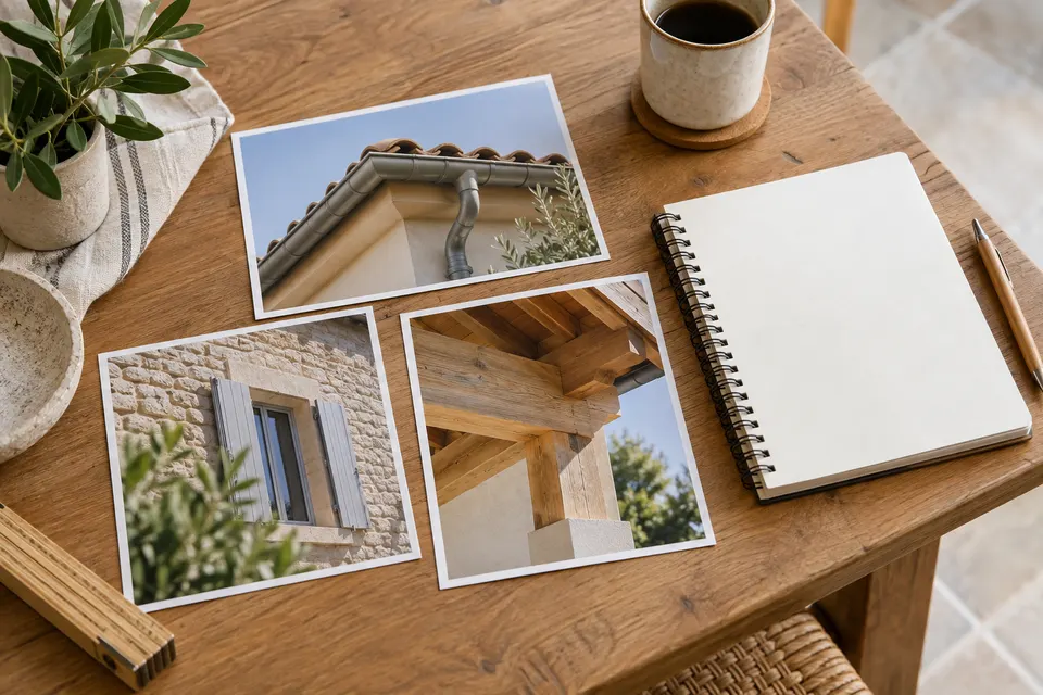 Photos de détails de maison et carnet de constat