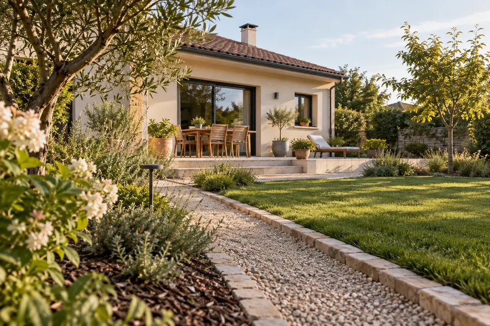 Maison achevée vue depuis son jardin pour le dossier « Retours d’expérience après livraison »