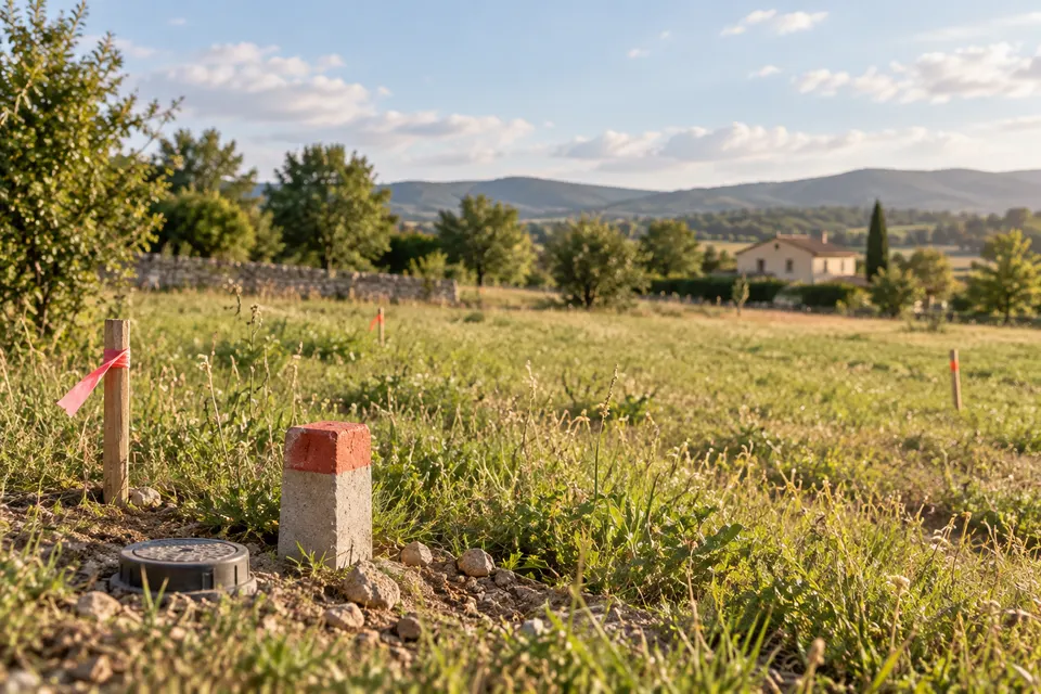 Parcelle constructible avec maison au loin pour le dossier « Montages fonciers et cas particuliers »