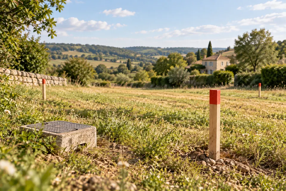 Parcelle constructible avec maison au loin pour le dossier « Viabilisation et faisabilité des raccordements »